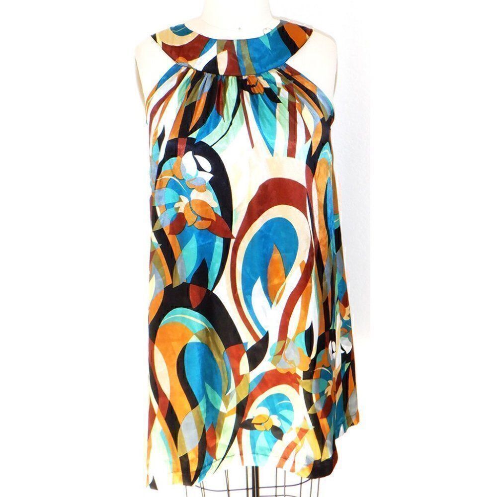 Veronica M abstract halter neck shift dress
